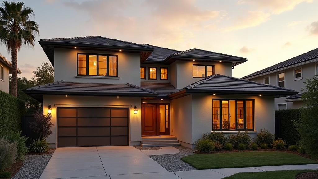 Cinematic desert-modern custom home at golden hour in Southern California